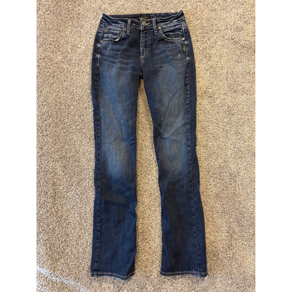 Silver Jeans Co. Womens W26 L33 Dark Wash Avery Slim Boot Distressed